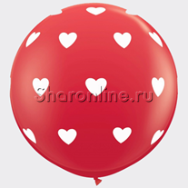 Большой шар красный "Белые сердца" 80 см