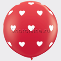Большой шар красный "Белые сердца" 80 см - изображение 1