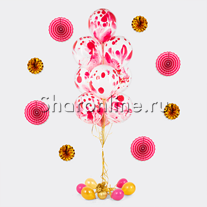 Фонтан из 10 многоцветных розовых шариков