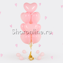 Фонтан из 10 розовых сердец 30 см