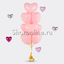 Фонтан из 10 розовых сердец 30 см