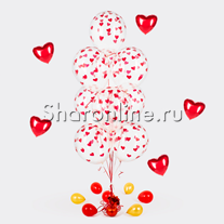 Фонтан из 10 шаров "Прозрачные в сердечках"