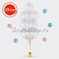 Фонтан из 10 шаров с голографическим голубым конфетти 25 см