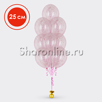 Фонтан из 10 шаров с голографическим малиновым конфетти 25 см