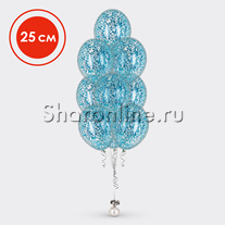 Фонтан из 10 шаров с голубым квадратным конфетти 25 см