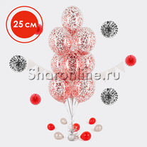 Фонтан из 10 шаров с красным квадратным конфетти 25 см