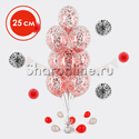 Фонтан из 10 шаров с красным квадратным конфетти 25 см - изображение 1