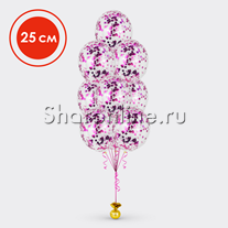 Фонтан из 10 шаров с круглым малиновым конфетти 25 см