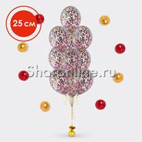 Фонтан из 10 шаров с круглым разноцветным конфетти 25 см