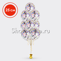 Фонтан из 10 шаров с круглым разноцветным конфетти 25 см