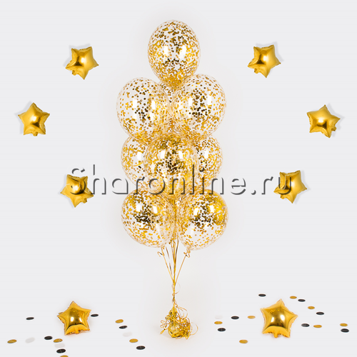 Фонтан из 10 шаров с круглым золотым конфетти - изображение 1