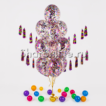 Фонтан из 10 шаров с квадратным разноцветным конфетти