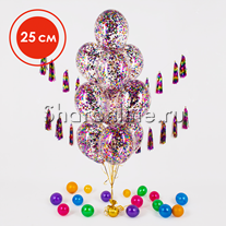 Фонтан из 10 шаров с квадратным разноцветным конфетти 25 см