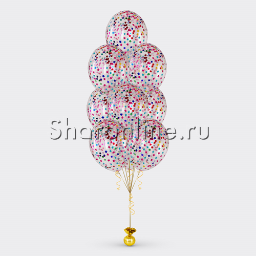Фонтан из 10 шаров с разноцветным конфетти в виде звезд - изображение 1