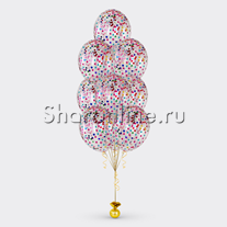Фонтан из 10 шаров с разноцветным конфетти в виде звезд