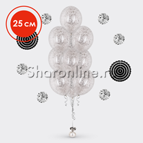 Фонтан из 10 шаров с серебряным конфетти в виде хлопьев 25 см