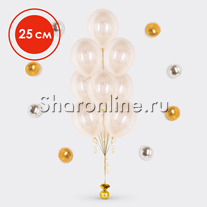 Фонтан из 10 шаров с желтым голографическим конфетти в виде хлопьев 25 см
