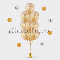 Фонтан из 10 шаров с золотым конфетти в виде хлопьев