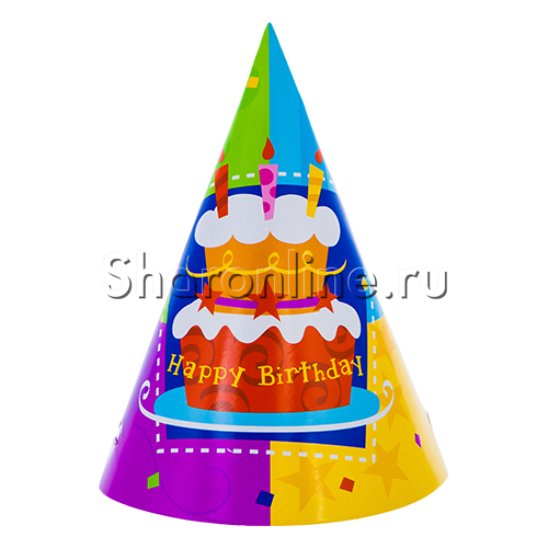 Колпак "Торт Birthday" 6 шт - изображение 1