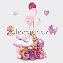 Композиция из шаров "Аист принес девочку"