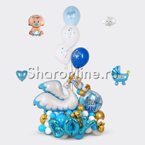 Композиция из шаров "Аист принес мальчика"