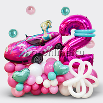 Композиция из шаров "Барби в машине"