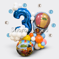 Композиция из шаров "Ми-ми-мишки на воздушном шаре" с цифрой