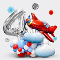 Композиция из шаров "Самолет в облаках" с цифрой