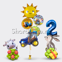 Композиция из шаров "Синий трактор на ферме" с цифрой