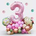 Композиция из шаров "Зайка с цветком" с цифрой - изображение 1