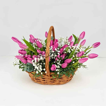 Корзина с тюльпанами "Розовые сны"