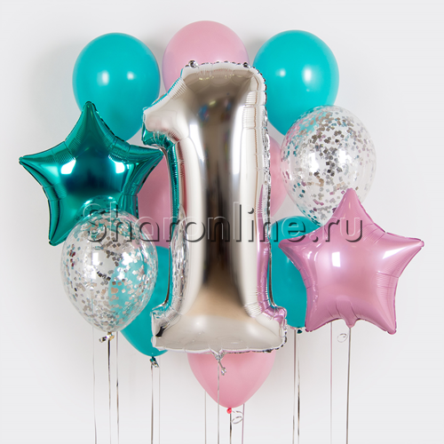 Набор шаров "На День Рождения бирюзовый" с цифрой на выбор - изображение 1