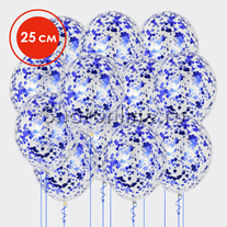 Облако шариков с круглым синим конфетти 25 см