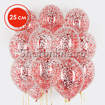 Облако шариков с квадратным красным конфетти 25 см