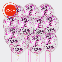 Облако шариков с квадратным малиновым конфетти 25 см