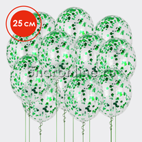 Облако шариков с квадратным зеленым конфетти 25 см