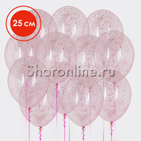 Облако шариков с малиновым голографическим конфетти 25 см