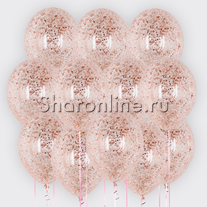 Облако шаров с конфетти розовое золото в виде хлопьев
