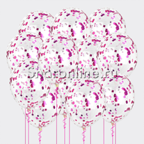 Облако шаров с квадратным малиновым конфетти