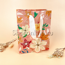 Пакет подарочный "Цветочная романтика" персиковый 23*18*10 см