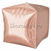 Шар 3D Куб Розовое Золото 38 см