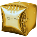 Шар 3D Куб Золотой 38 см - изображение 1