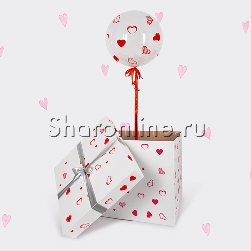 Шар Bubble с белыми перьями и наклейками в коробке - изображение 1