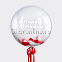 Шар Bubble с перьями и надписью "Happy Birthday !" - изображение 1