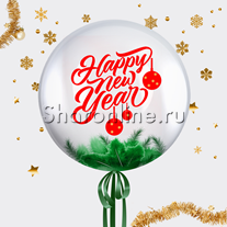 Шар Bubble с перьями и надписью "Happy New Year"