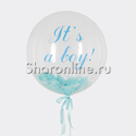 Шар Bubble с перьями и надписью "It's a boy !" - изображение 1