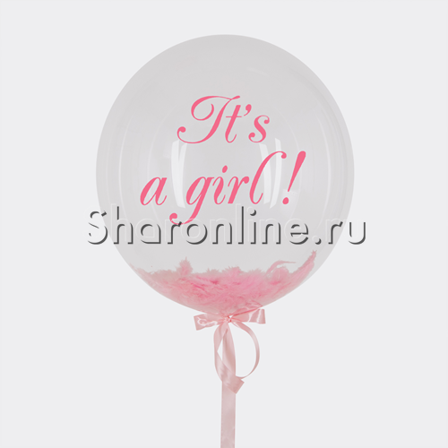 Шар Bubble с перьями и надписью "It's a girl !" - изображение 1