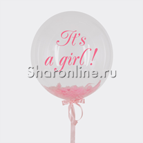 Шар Bubble с перьями и надписью "It's a girl !"