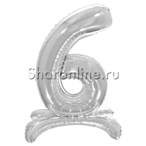 Шар "Цифра 6" на подставке серебро 70 см