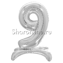 Шар "Цифра 9" на подставке серебро 70 см